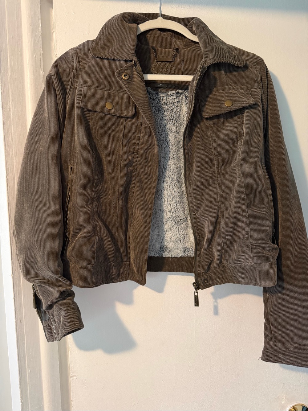 Women's Olive Corduroy Jacket with Faux Shearling Lining